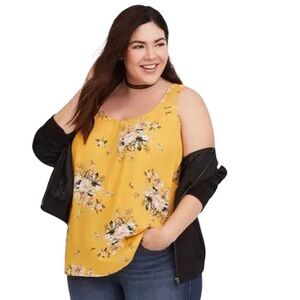 Torrid Georgette Yellow Floral Tank Top Size 2X